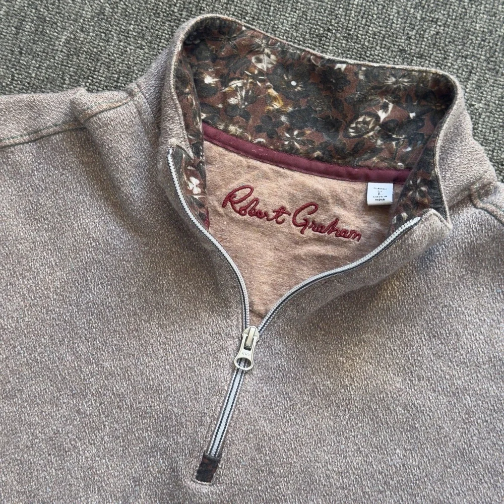 Robert Graham Delage 1/4 Zip Sweater L‎ Taupe Classic Fit Golf Mens Cotton